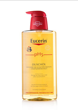 LONDON, UK - APRIL 17, 2026: Eucerin PH5 soft shower gel on white background.