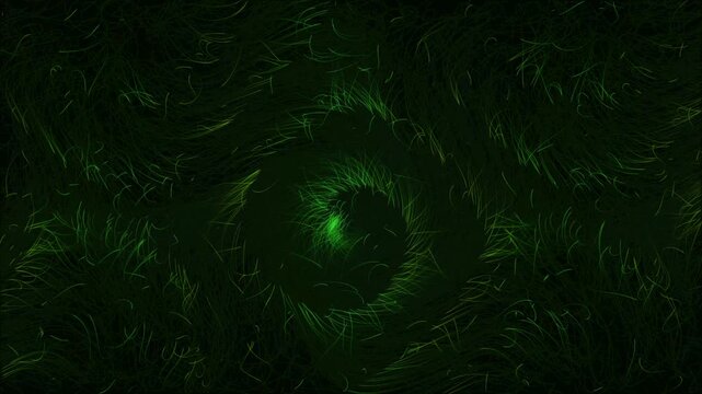 Abstract glowing green organic hair particle vortex loop