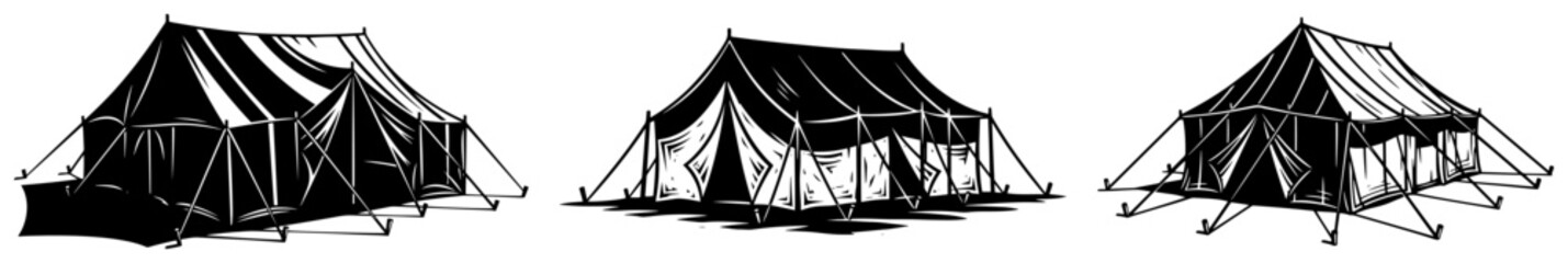 Large camping tent set for outdoor adventure, basecamp shelters for expedition and hiking equipment © Luka