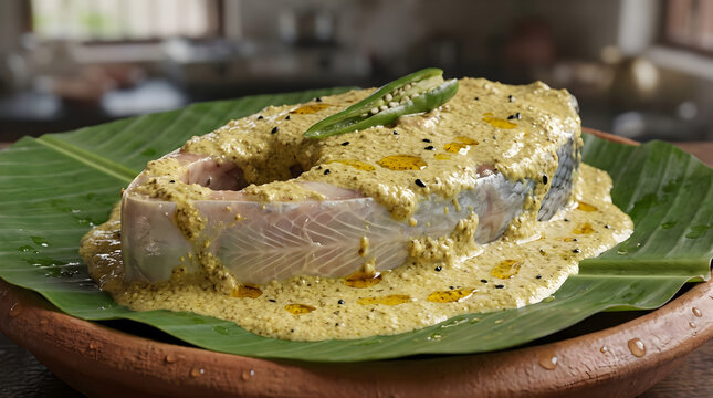 Authentic Bengali Shorshe Ilish Hilsa Fish Mustard Curry Banana Leaf Monsoon
