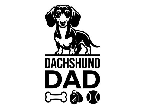 Dachshund dad sports typography with ball icons and bone
