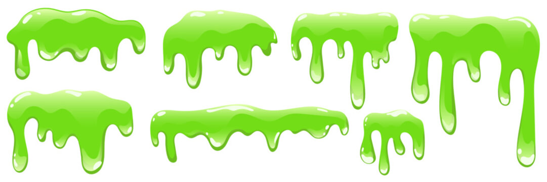 Slime drop splat for green paint drip and toxic blot mucus. Poison halloween background for stain liquid goo and splatter realistic vector. Slime blob spot for green glitter bright and paint.