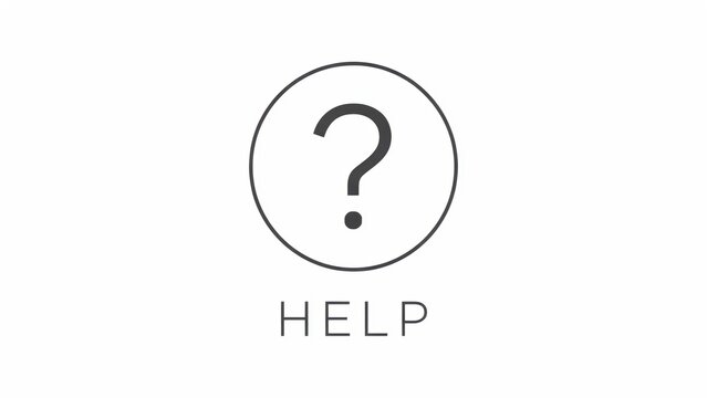 Question mark symbol inside a circle with help text isolated on white background. Useful icon for customer support or web interface design.