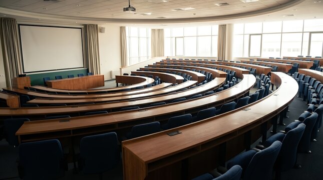 An empty college lecture hall with rows of seats capturing the quiet atmosphere of a university classroom awaiting students perfect for graduation and education themes. lecture hall auditorium