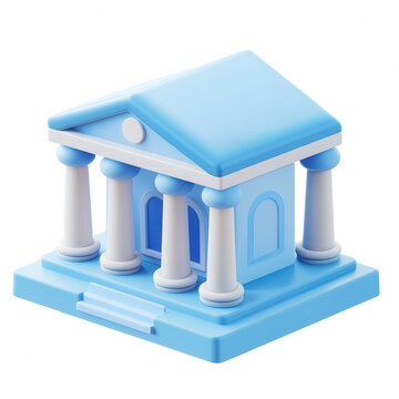 Blue cartoon 3d building representing bank finance government justice or institutional services on a transparent background