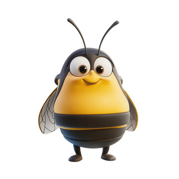 Cute cartoon bee character standing and smiling on transparent background symbolizing nature sweetness and fun