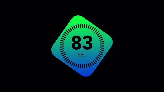 Ninty seconds countdown animation, Ninty second countdown timer video from 90 to 0 second on transparent background,1.5 minute timer counts hours minutes seconds in 60 seconds in 4k with alpha channel