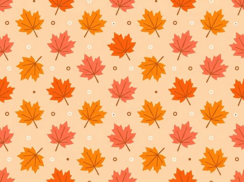 A seamless pattern featuring colorful maple leaves on a light beige background
