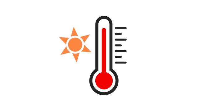 Animated thermometer icon on transparent background. Animated thermometer with sun icon showing high temperature for summer season and hot weather. Thermometer Icon for Temperature Measurement.