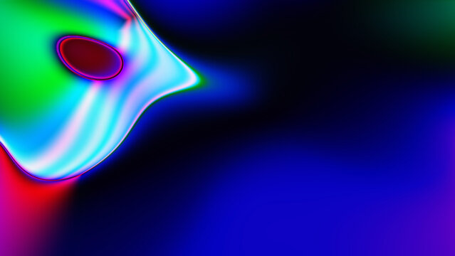 Futuristic neon abstract background with glowing liquid aura shape and vibrant gradient light on dark blue backdrop