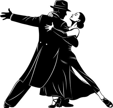 Elegant silhouette of a couple dancing Argentine tango.