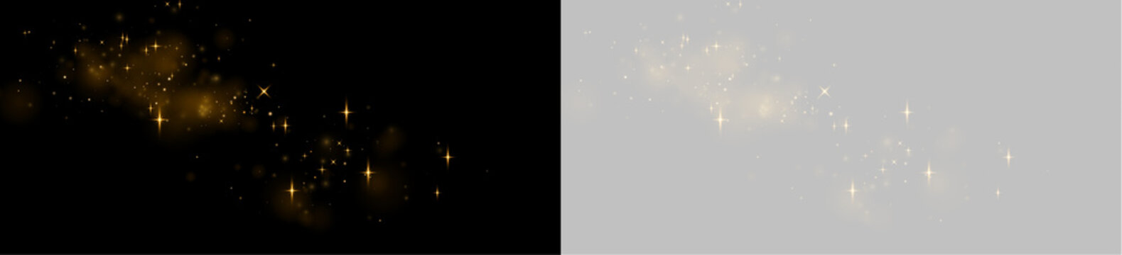 A cluster of shimmering golden sparkles and soft glowing particles appear on a black background. These bright stars emit a warm, diffuse light with varied intensity and small glimmers.