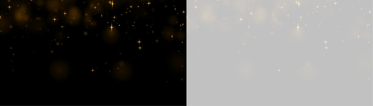 Scattered golden sparkles create a starry overlay against a black background. The glowing highlights vary in size with soft diffusion and a warm luminous hue.