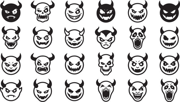 Set of devil facial expressions and cartoon monster icon vector illustration