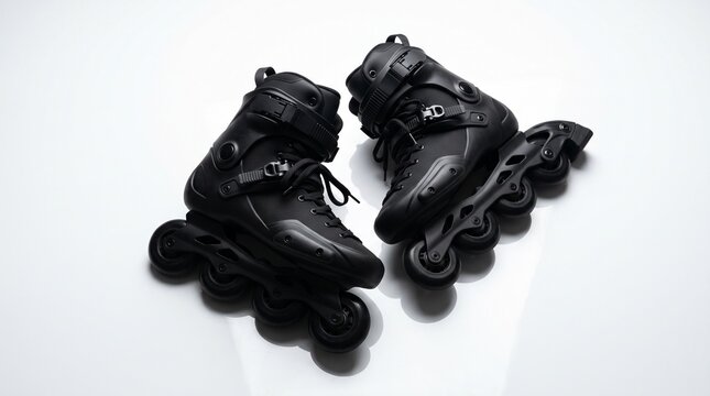 Modern black rollerblades skates isolated on white background studio