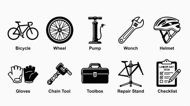 Bicycle Repair Worker professional icon set for bicycle repair cycling and delivery work with clear professional symbols for websites mobile apps branding infographics presentations and print design