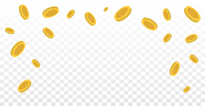 Falling Gold Coins Isolated on Transparent Background. Financial Success and Wealth Growth Concept. Vector Illustration