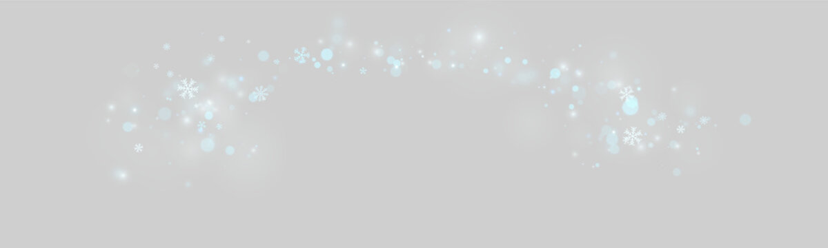 A horizontal array of luminous blue snowflakes on a dark background creates a sparkling effect. The snowflakes vary in size and brightness with a soft glow surrounding them.