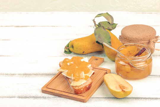 Homemade pear jam, confiture, marmalade. Sweet dessert, preserve food. Ripe farm fruits
