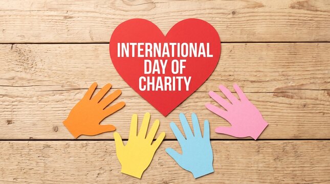 International day of charity wooden heart with hands