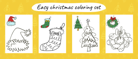 Fototapeta premium Easy Christmas Coloring Pages Bundle Set for Kids Toddler Preschool Activity