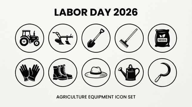 Agriculture Equipment vector icon set featuring farm machinery repair and rural work for clear visual communication for web and app design branding infographics presentations marketing and print use