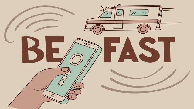 Fast delivery service with smartphone tracking app and moving van, concept of express shipping, logistics and online order