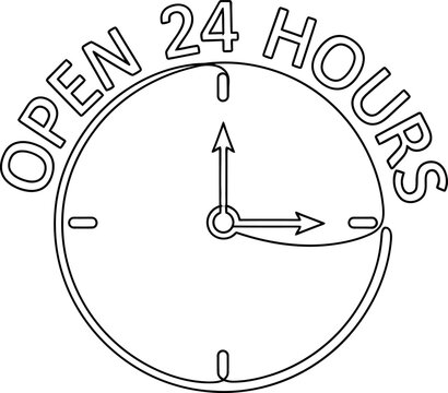 Open twenty four hours clock illustration design.