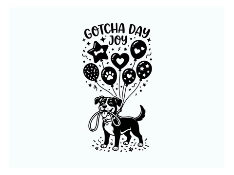 Gotcha day joy dog with heart balloons