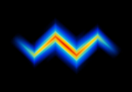 Abstract shape glowing in neon light, with heatmap color palette
