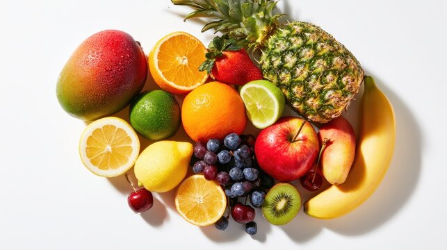 Vivid ripe fruits in a clean white still-life composition