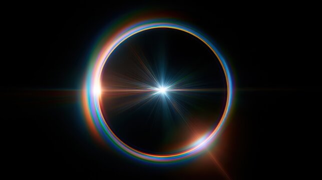 Vivid lens flare texture on black background ideal for photo overlays