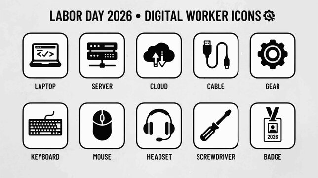 Digital Worker vector pictogram set for digital technology and IT workplace concepts for clear visual communication for web and app design branding infographics presentations marketing and print use