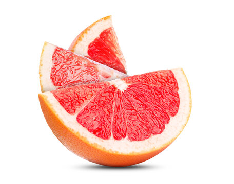 Fresh juicy grapefruit wedges isolated on white