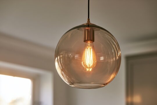 Warm glow from a sleek pendant fixture with retro filament bulb in a calm dining nook