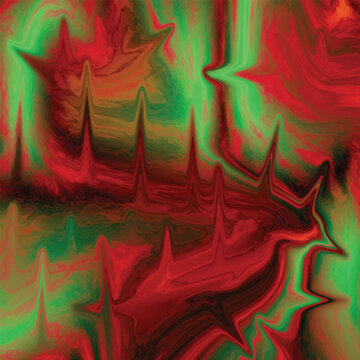 Abstract digital art with vibrant red and neon green liquid wave patterns and sharp spike textures