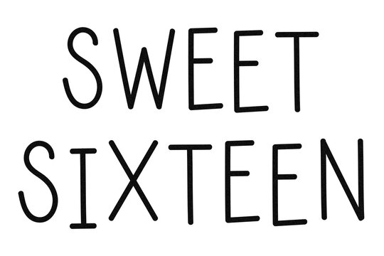 Png sweet sixteen typography black and white