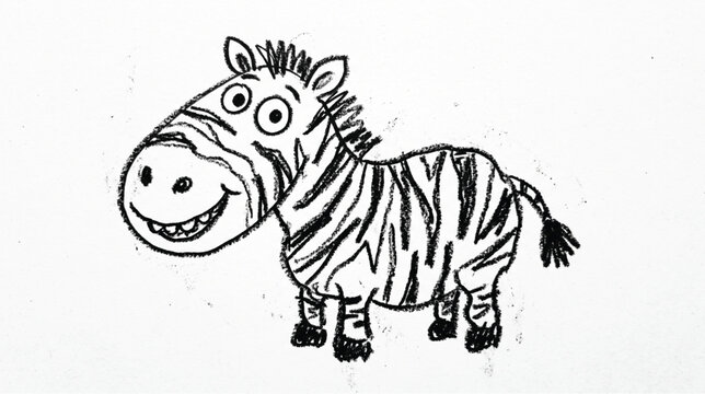 cartoon zebra drawing with black and white stripes