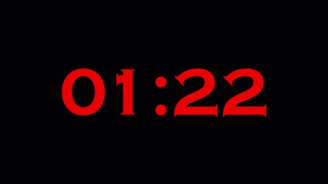 Ninty seconds countdown animation, Ninty second countdown timer video from 90 to 0 second on transparent background,1.5 minute timer counts hours minutes seconds in 60 seconds in 4k with alpha channel