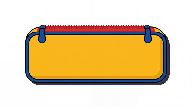 Flat vector illustration of a yellow traditional pencil case, student stationery storage pouch