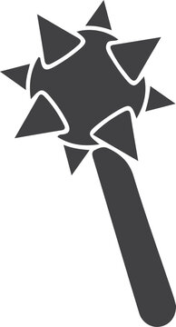 Medieval spiked mace weapon silhouette flat vector icon