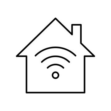 Smart home with WiFi internet signal icon set, symbolizing connectivity and modern living editable stroke