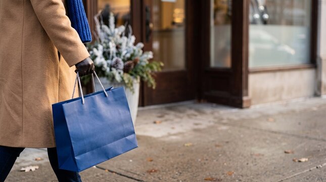 Shopper carries a Hanukkah gift from a winter boutique