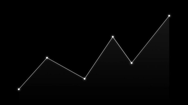 Abstract financial growth line chart with glowing data points representing success and positive market trends on black