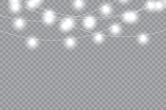 PNG Christmas LED bulbs glowing softly along a thin decorative cable. Golden illumination creates an elegant holiday atmosphere. Great for seasonal artwork