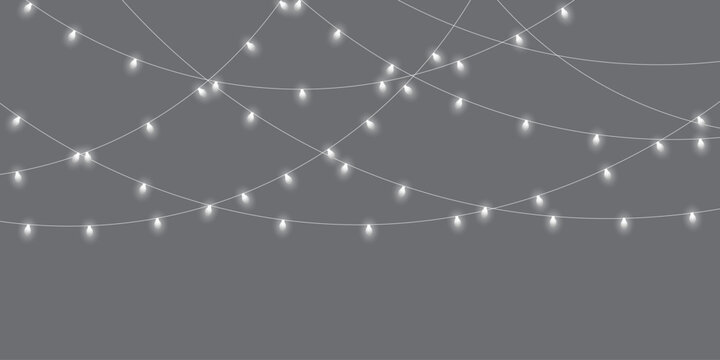 PNG Christmas LED bulbs glowing softly along a thin decorative cable. Golden illumination creates an elegant holiday atmosphere. Great for seasonal artwork