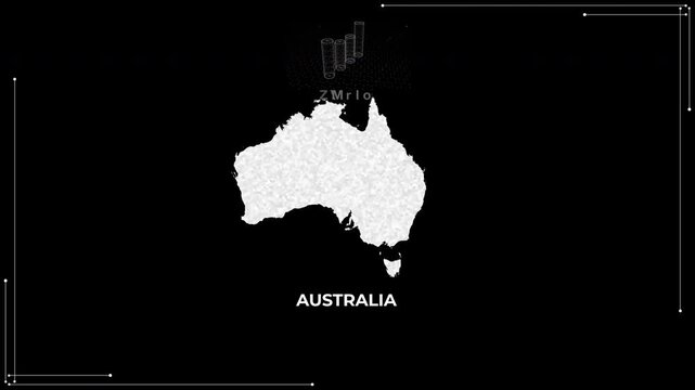 Australia technology map with animated charts, graphs, statistics, and analytics showcasing economy, infrastructure, innovation, population, trade, energy, and national development
