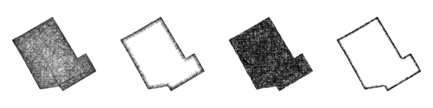 Black and white sketch Comanche, Texas outline map design set