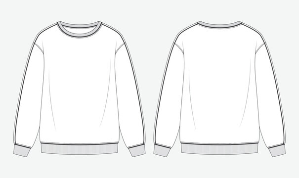 Relaxed-fit long-sleeve dropped shoulder crewneck with piping sweatshirt fashion flat sketch vector illustrator