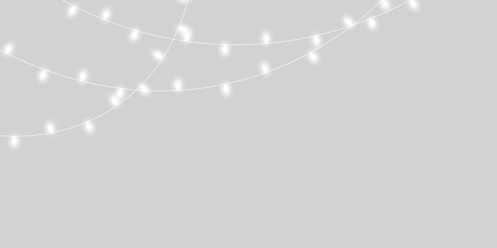 PNG.White fairy light garlands with soft glow and copy space for elegant wedding, Christmas and festive design